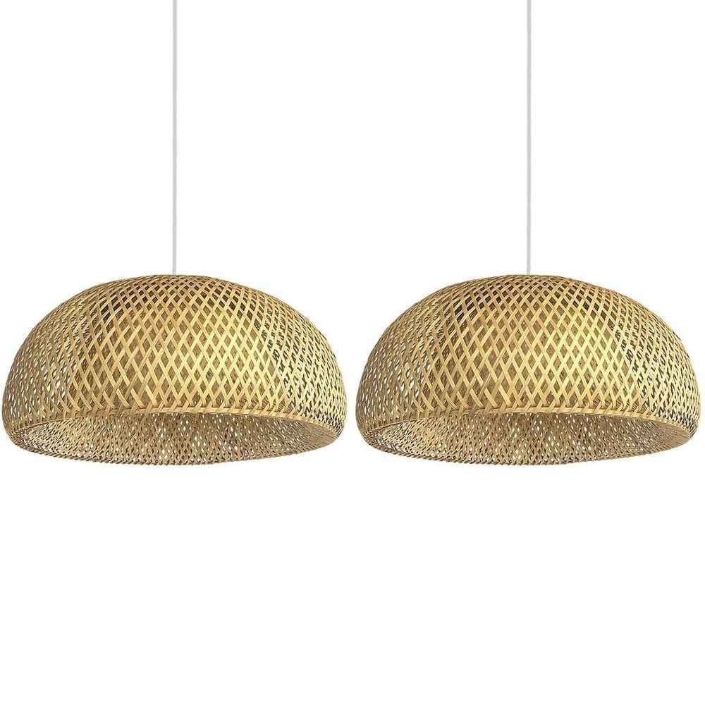 Kit 2 Pendente Bambu Fibra Natural Boho Grande 60 Cm Palha
