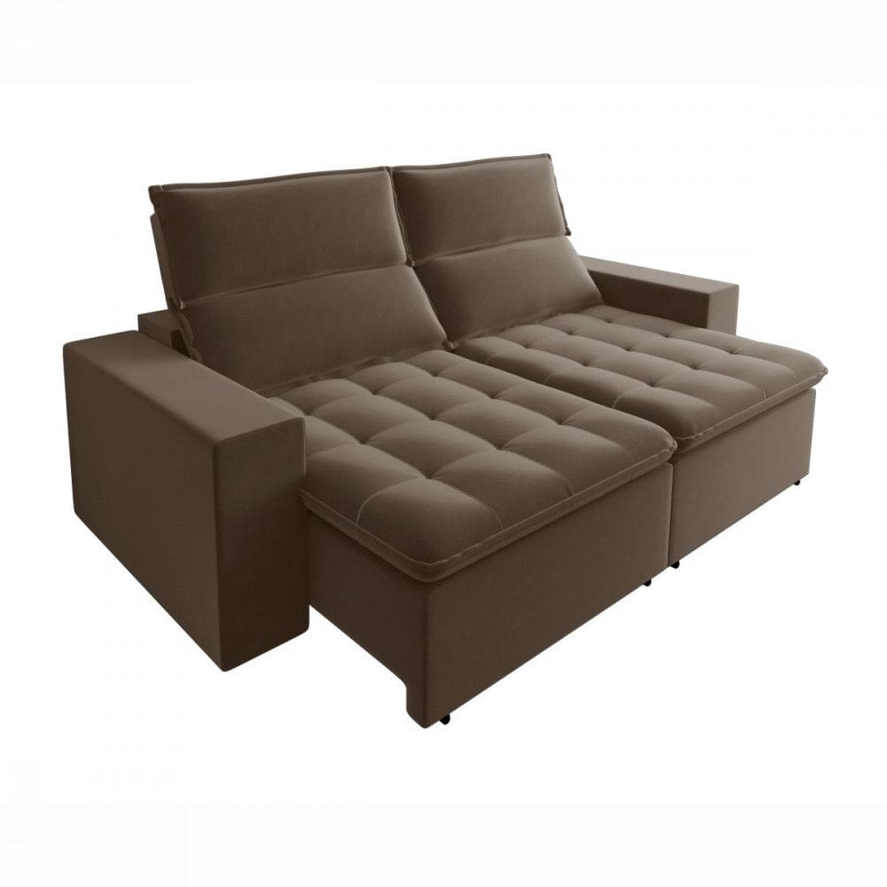 Sofá Retrátil Reclinável 3050 Bahamas 2.50m Veludo Cappuccino MamFlex