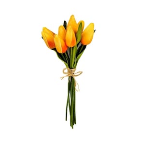 Tulipa Laranja 8 Hastes 27Cm Flor Planta Artificial Kit 3Pc