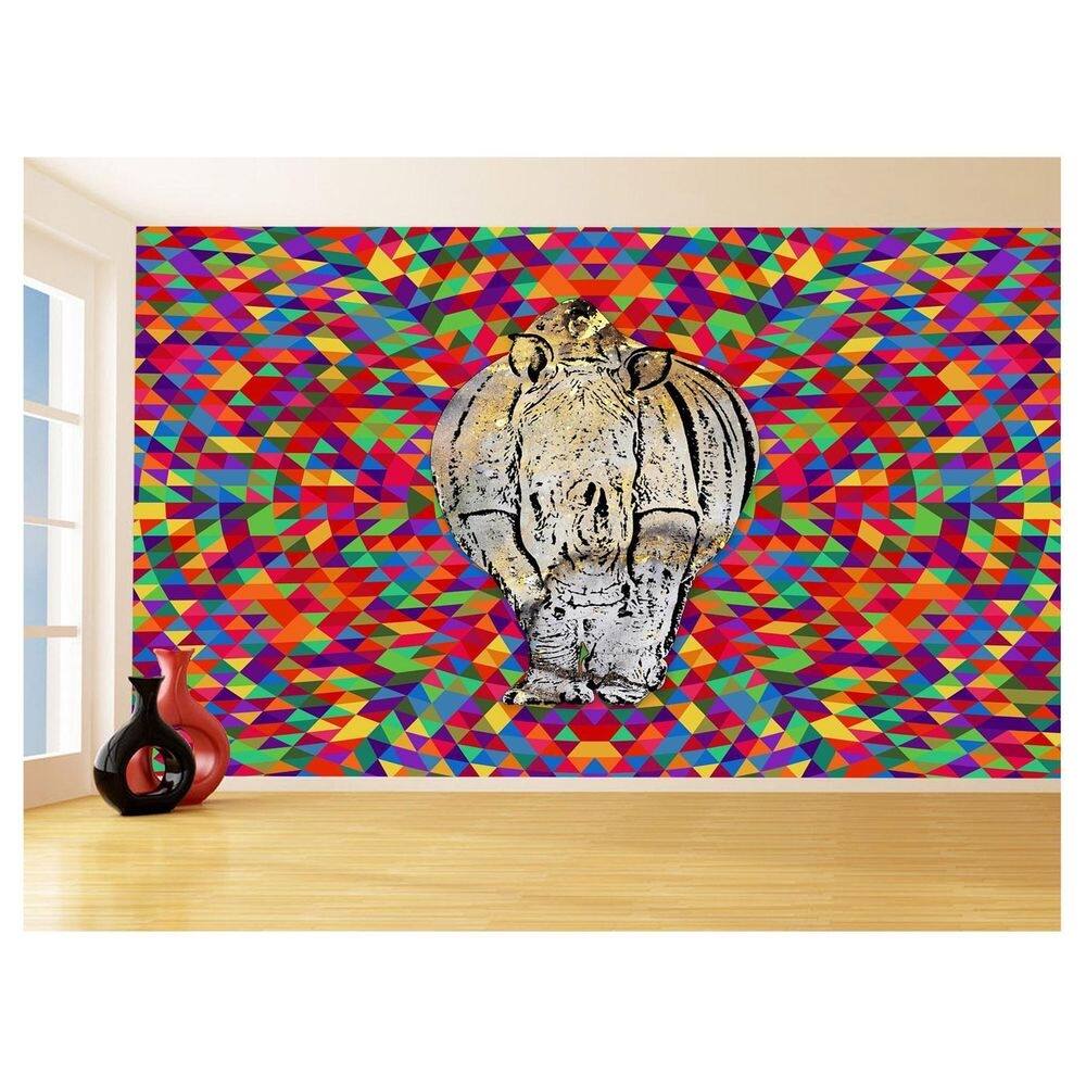 Papel De Parede 3D Animais Pop Art Rinoceronte 3,5M Pxa473