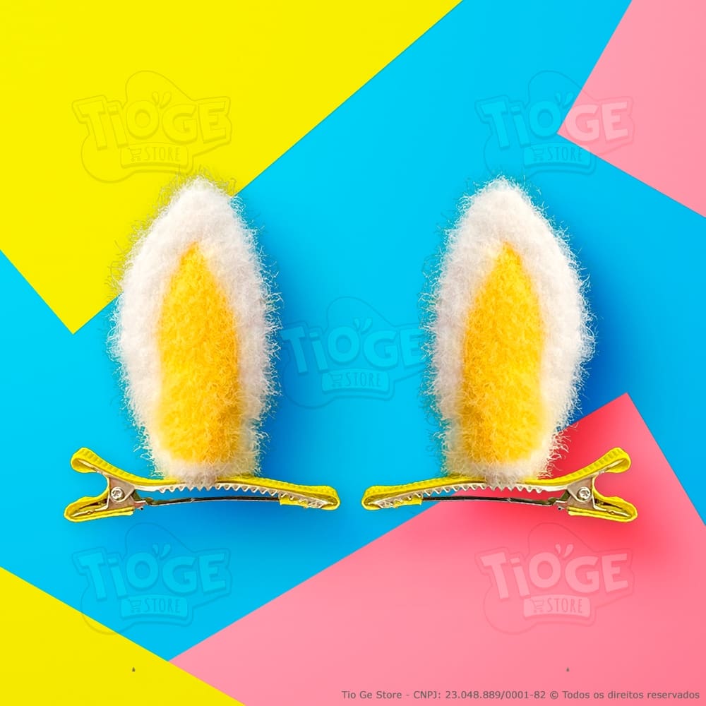 Orelhas de Coelhinho Pelúcia Infantil Presilha Bico de Pato Cabelo Maluco Fofo Engraçado Amarelo 2 unid (1 par)