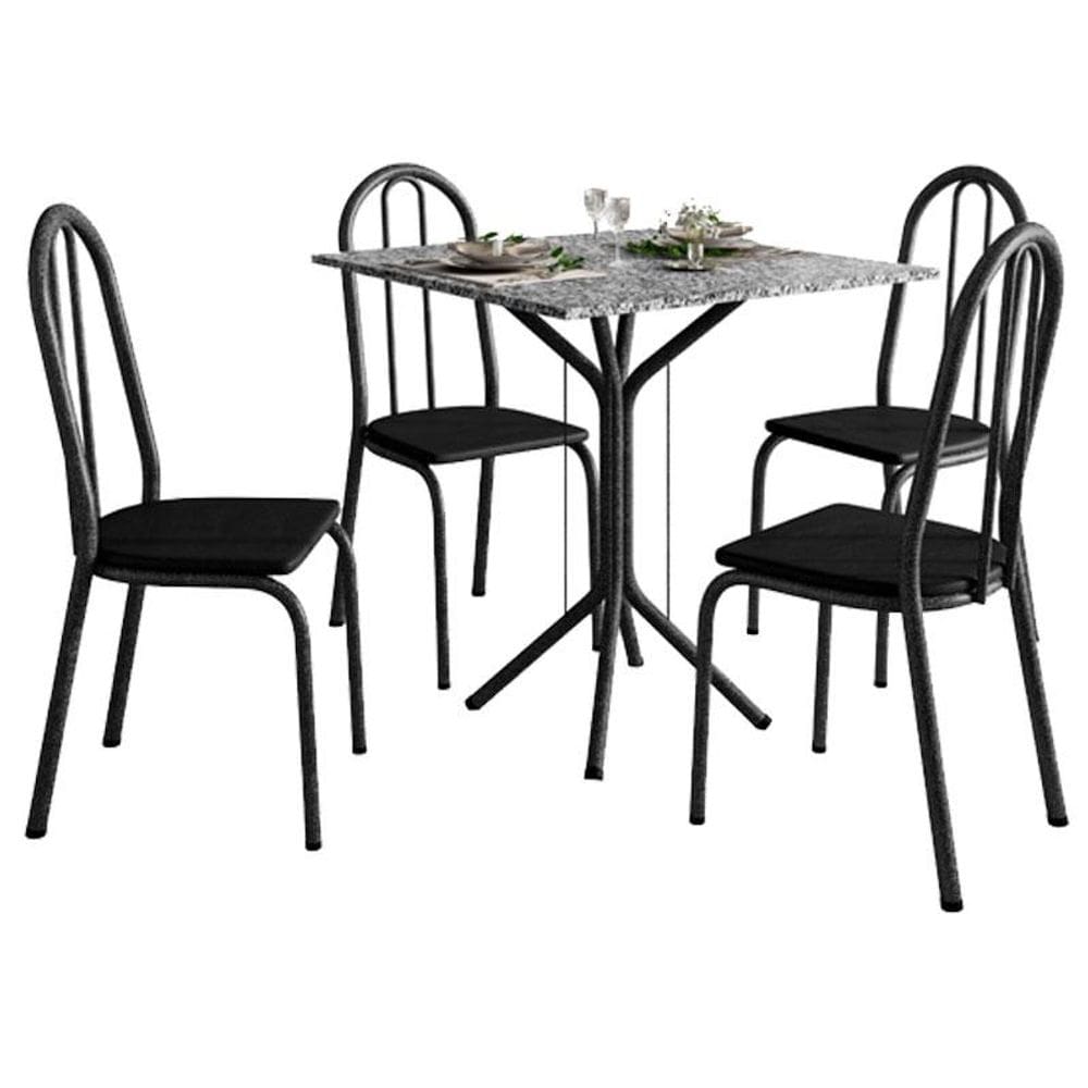 Mesa de Jantar Thais 70x70 cm com Granito Ocre Itabira com 4 Cadeiras 050 Preto – Artefamol