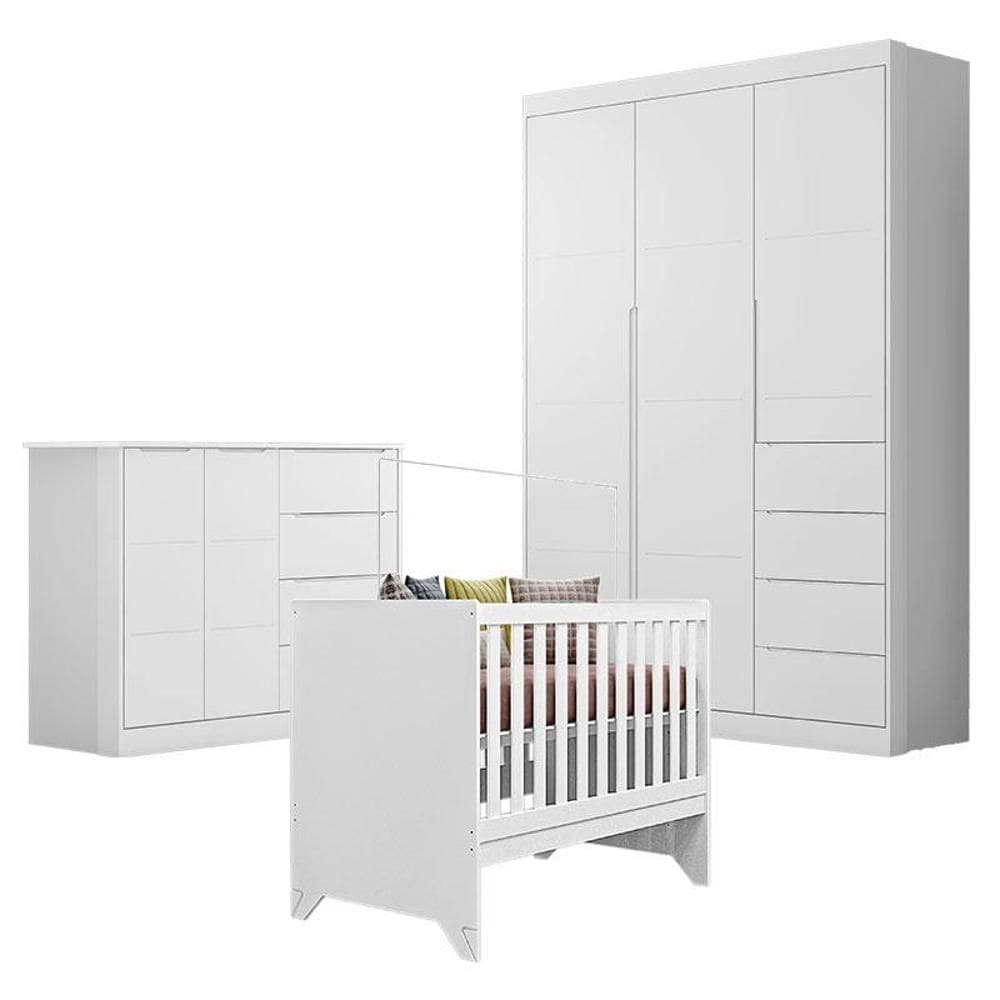 Quarto de Bebê Eloá com Berço Americano Retro Maya Branco Acetinado – Phoenix Baby