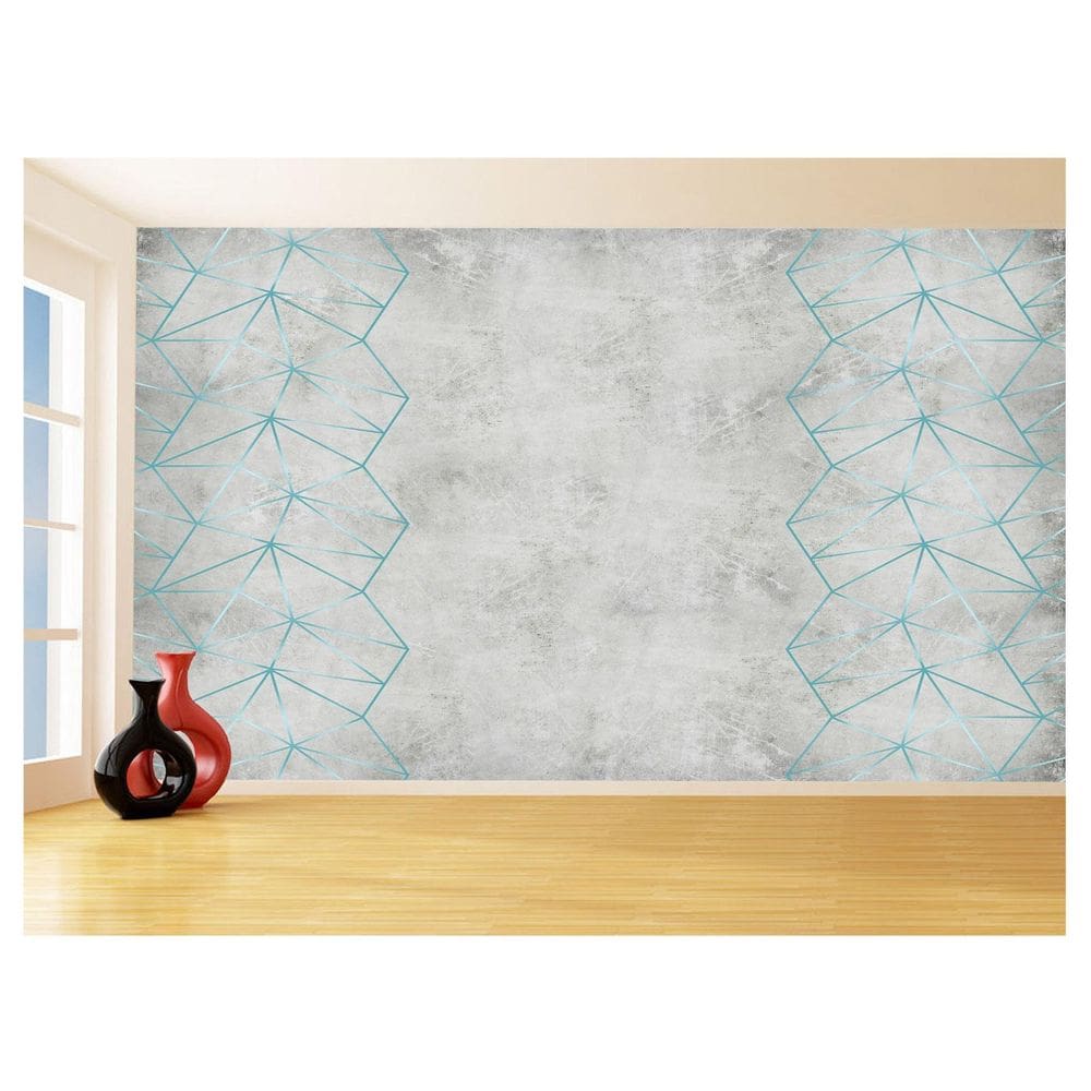 Papel De Parede Concreto Linhas Azul Turquesa 3,5M Kkt269