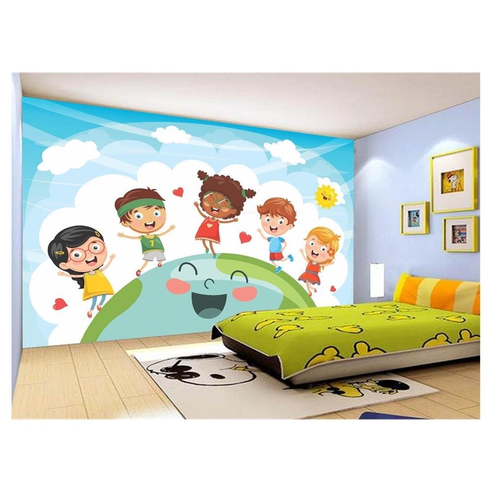 Papel De Parede 3D Infantil Crianças Amigos Céu 3,5M Azs252