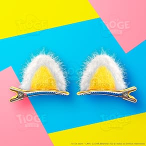 Orelhas de Gatinho Pelúcia Infantil Presilha Bico de Pato Cabelo Maluco Fofo Engraçado Amarelo 2 unid (1 par)