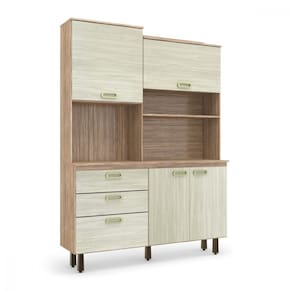 Armario de Cozinha 4 Portas 3 Gavetas Ravena Noce Escuro Legno Crema Batrol