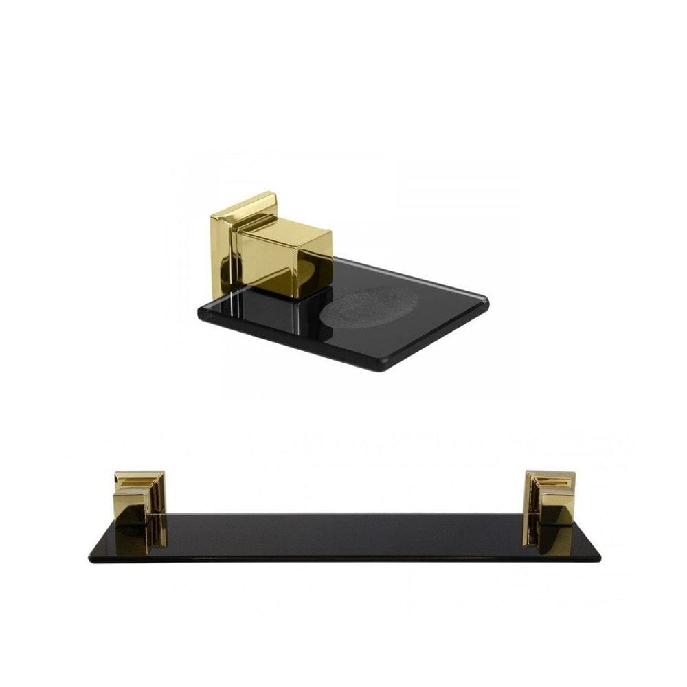 Kit Saboneteira e 1 Porta Shampoo com Vidro Ducon Gold