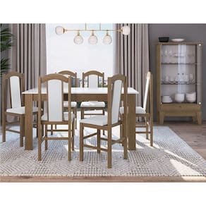 Conjunto Sala de Jantar Mesa Fixa com 6 Cadeiras Ameixa Negra