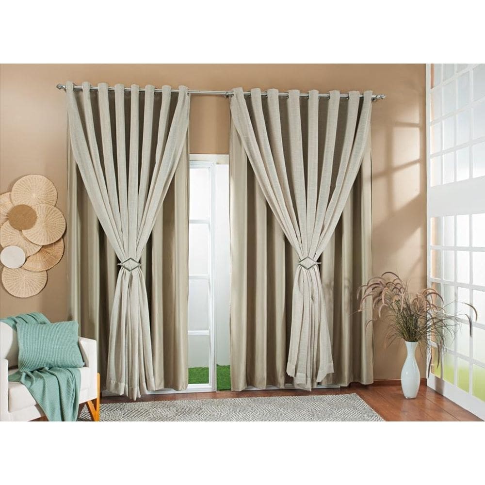 Cortina Gaze Linho Forro Blackout 9,00X2,80M Avelã/Bege