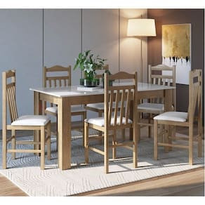 Conjunto Sala de Jantar Mesa Fixa com 6 Cadeiras Ameixa Negra