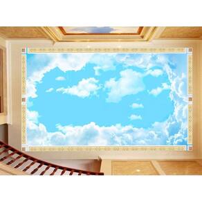 Papel De Teto Céu Azul Nuvens Moldura Impressa 3,5M Rof27