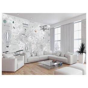 Papel De Parede 3D Mapa Mundi Kids Avião Balão 3,5M Nmu90