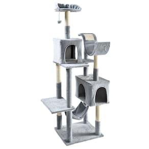 Arranhador de gato grande, luxuoso, multifuncional com casas, camas, rede, poleiros e brinquedo