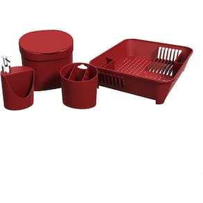 Kit Organizador para Pia com 4 Peças em Plástico Vermelho -