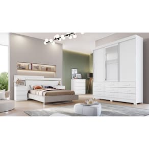 Guarda Roupa Solteiro com Espelho 3 Portas 9 Gavetas - Capri-Branco - Móveis Novo Horizonte