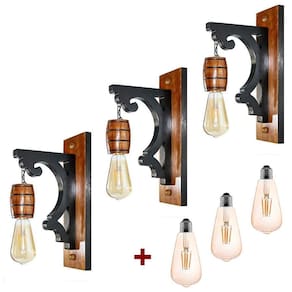 Kit 3 Arandelas Luminária Colonial Madeira Mogno + Lâmpada