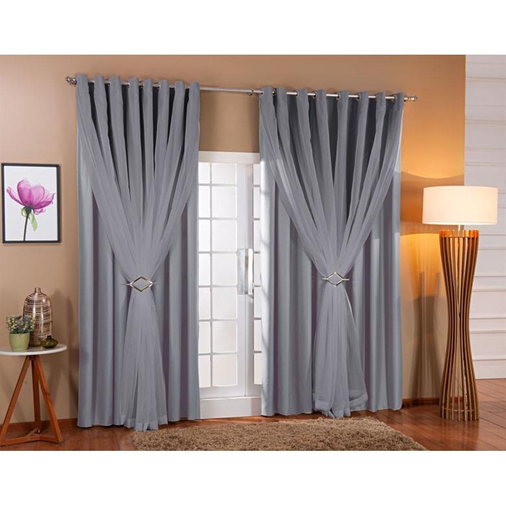 Cortina Voil Com Forro Blackout Tecido 2,80X1,80 Sala Quarto