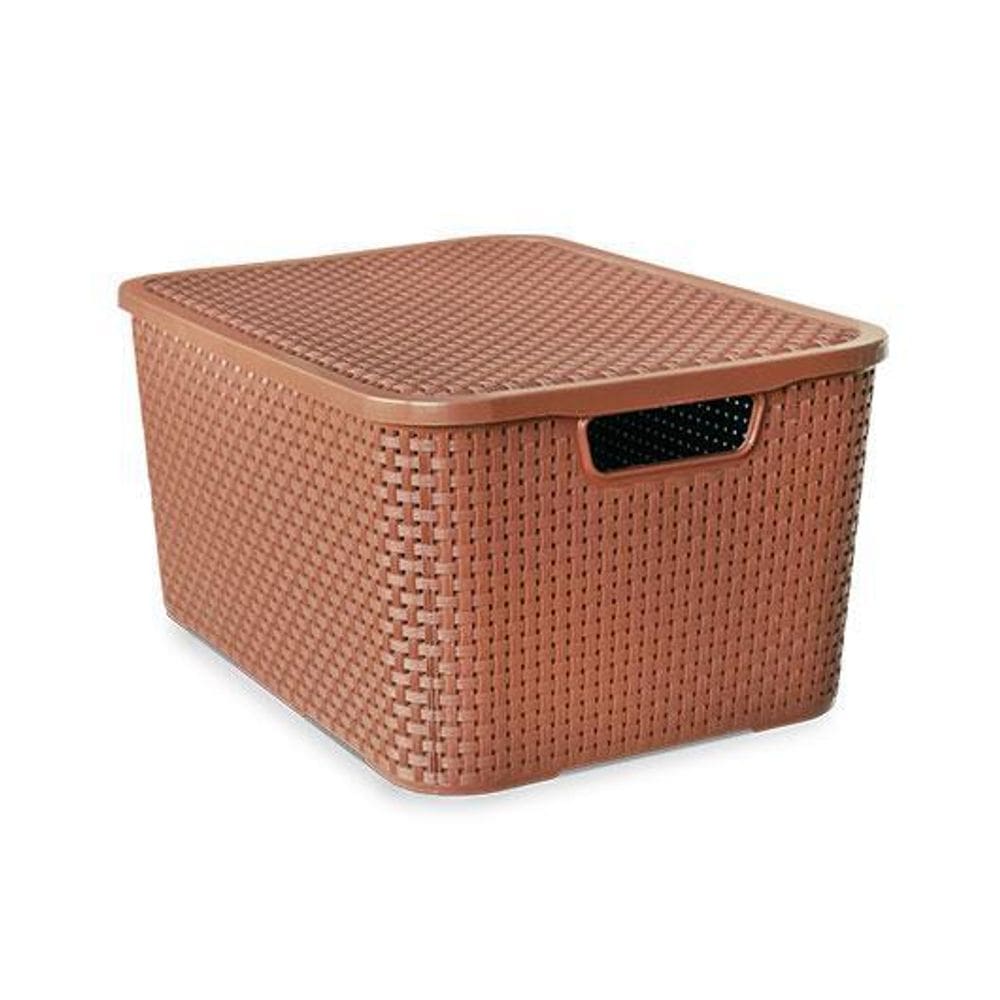Caixa Organizadora Rattan Marrom 15L com Tampa