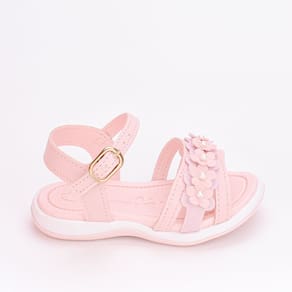 Sandália Infantil Feminina Kidy Pérola e Flores Rosa Claro