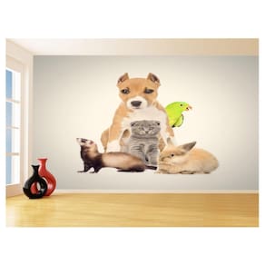 Papel De Parede 3D Animais Cão Gato Petshop 3,5M Anm421