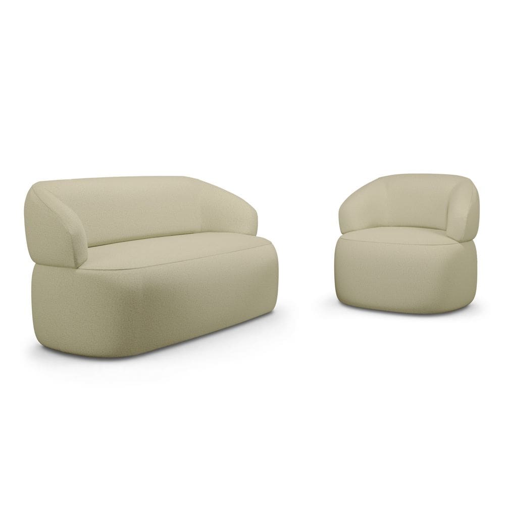 Kit Poltrona Giratória e Sofá Orgânico Living Glee 03 Lugares 170cm Linho Bege - Desk Design