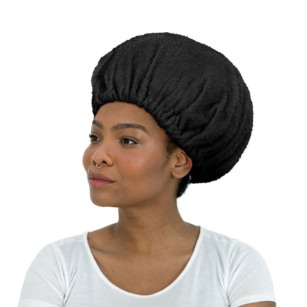 Touca Toalha Com Elástico Para Secar Cabelo Preta