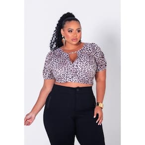 Cropped Feminino Plus Size Estampa Animal Print