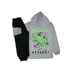 Conjunto Moletom Cinza Menino Dinossauro Blusa com Capuz Frio
