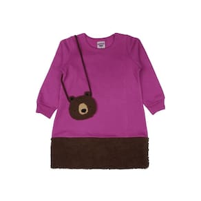 Vestido Moletom Flanelado e Bolsinha Pelúcia Marrom Menina