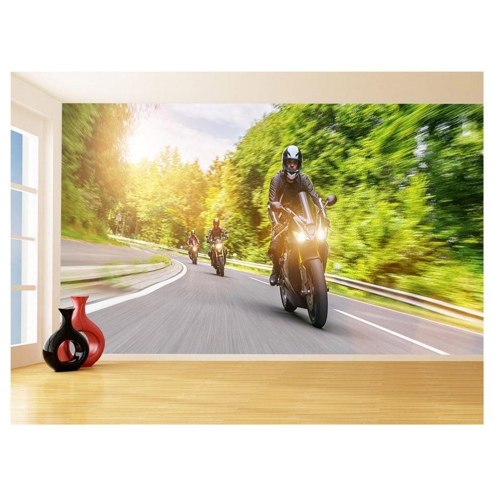 Papel De Parede 3D Moto Esporte Viagem Estrada 3,5M Bkm76