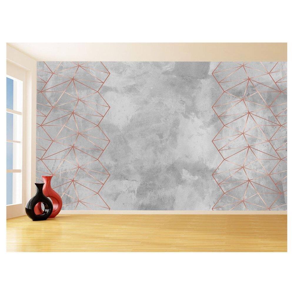 Papel De Parede 3D Concreto Linhas Dourado Rose 3,5M Kkt261