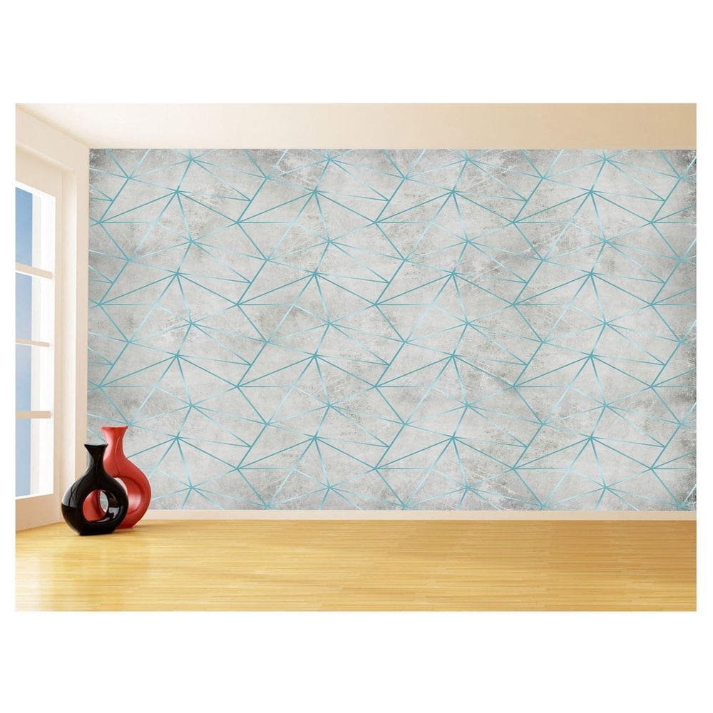 Papel De Parede Concreto Linhas Azul Turquesa 3,5M Kkt266