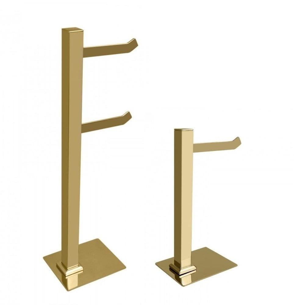 Kit 1 Papeleira de Chão Dupla e 1 Porta Toalhas de Bancada Ducon Metais Gold