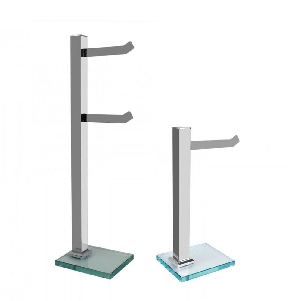 Kit 1 Papeleira de Chão Dupla Cromada e 1 Porta Toalhas de Bancada Cromada com Vidro Incolor Ducon Metais Cromado