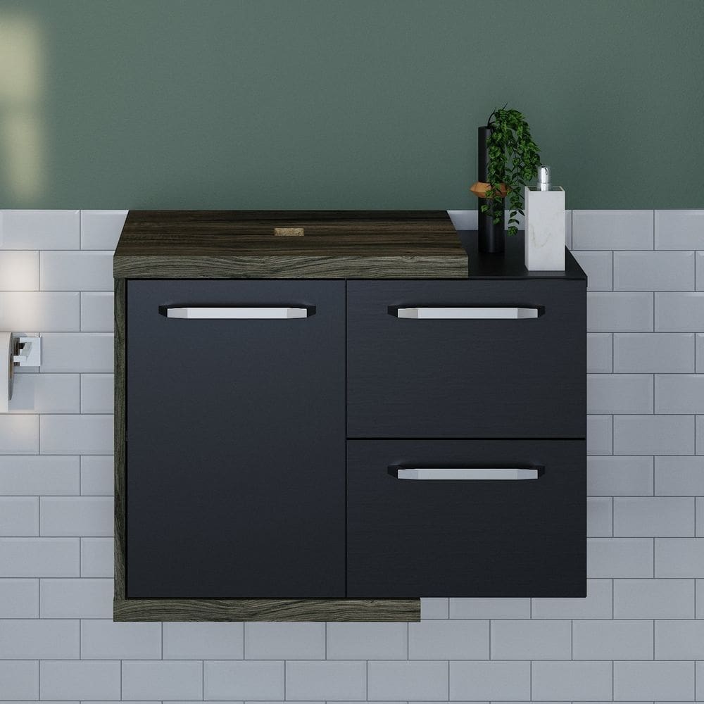 Armário Gabinete Nexus 65P Carvalho Dark /Preto Ônix