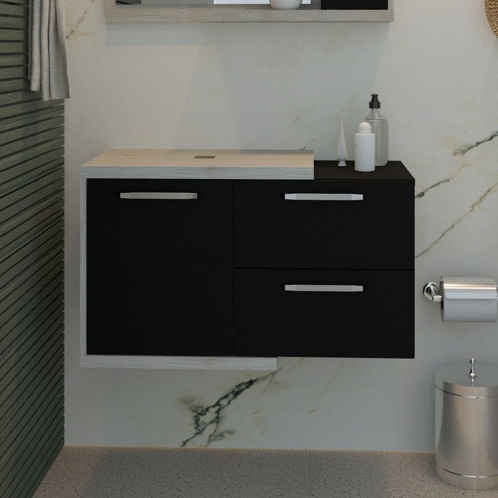 Armário Gabinete Nexus 83P moderno e contemporâneo Snow /Preto Ônix