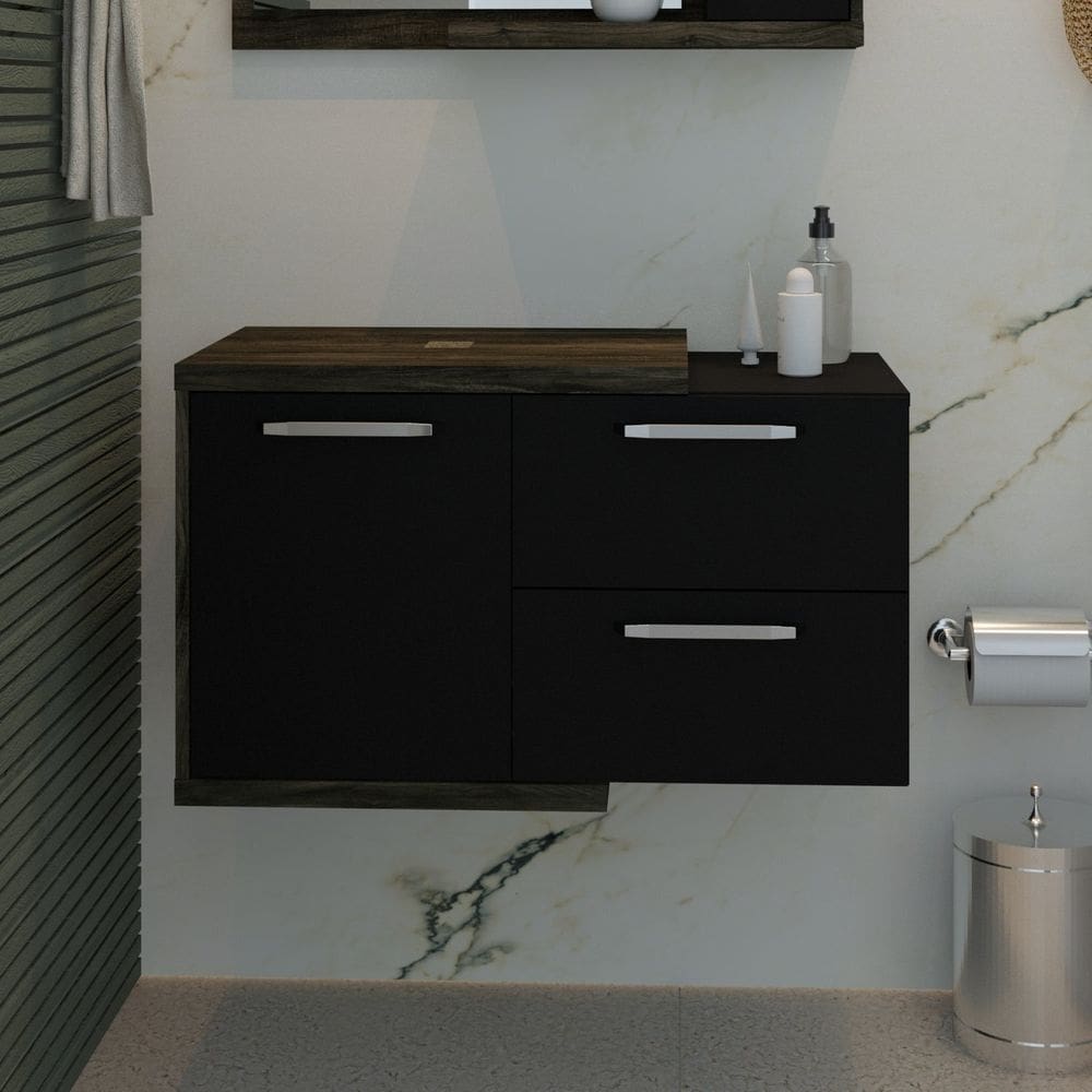 Armário Gabinete Nexus 83P Carvalho Dark/Preto Ônix