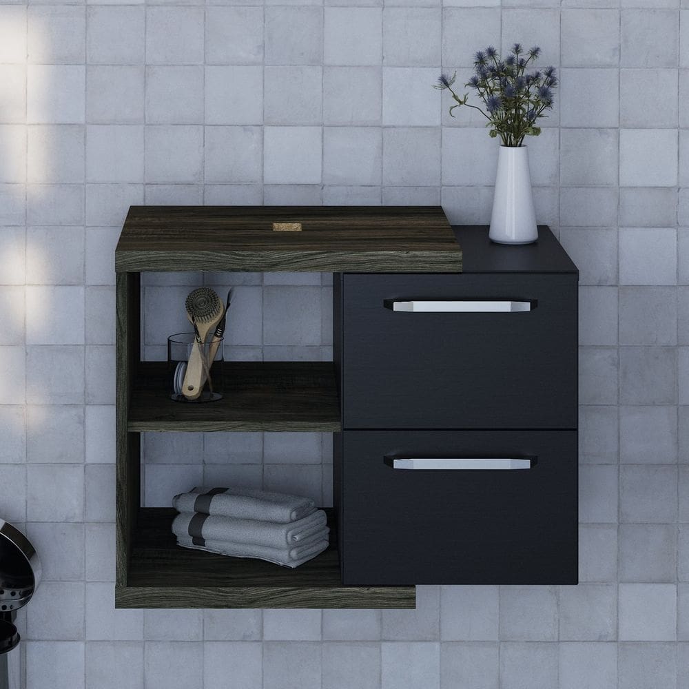 Armário Gabinete Nexus 65cm Contemporâneo Carvalho Dark/Preto Ônix