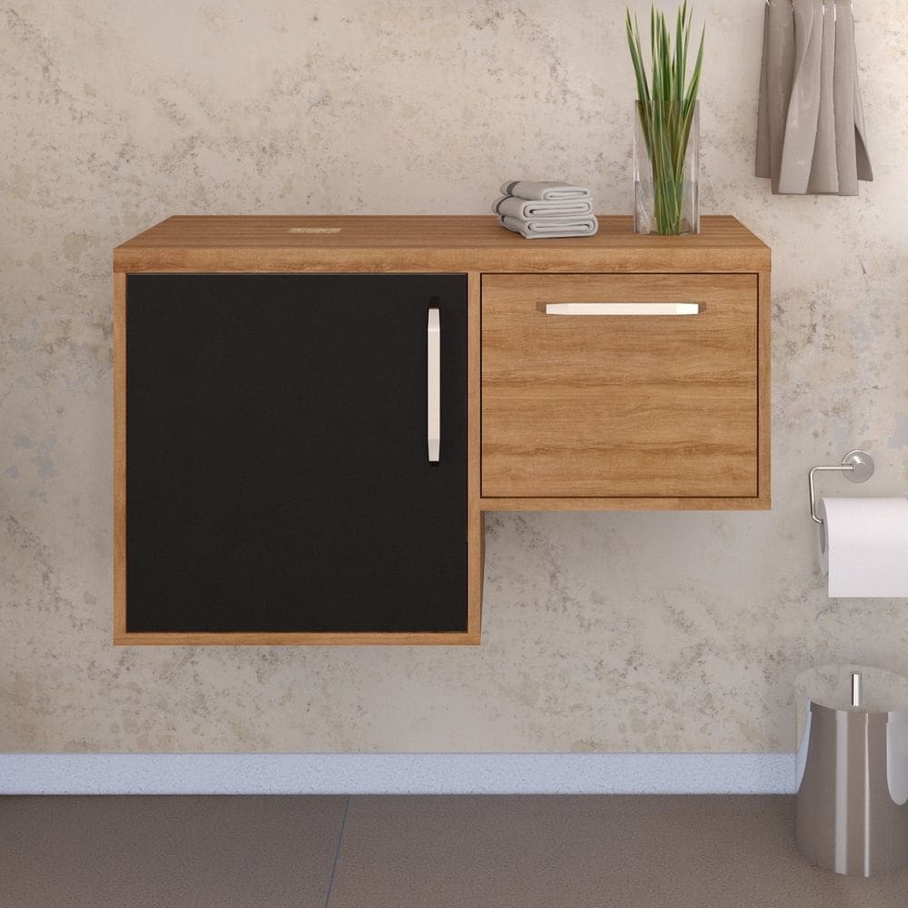 Armário Gabinete Nexus 83L Contemporâneo Lâmina Mel/Preto Ônix