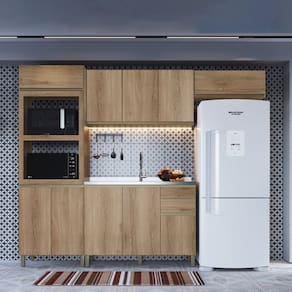 Cozinha Modulada Compacta 4 Peças 10 Portas 2 Gavetas Montreal Castani