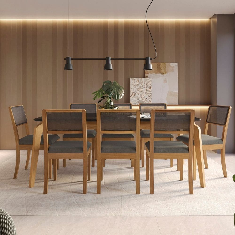 Conjunto para Sala de Jantar com Mesa Petra e 8 Cadeiras Cinza