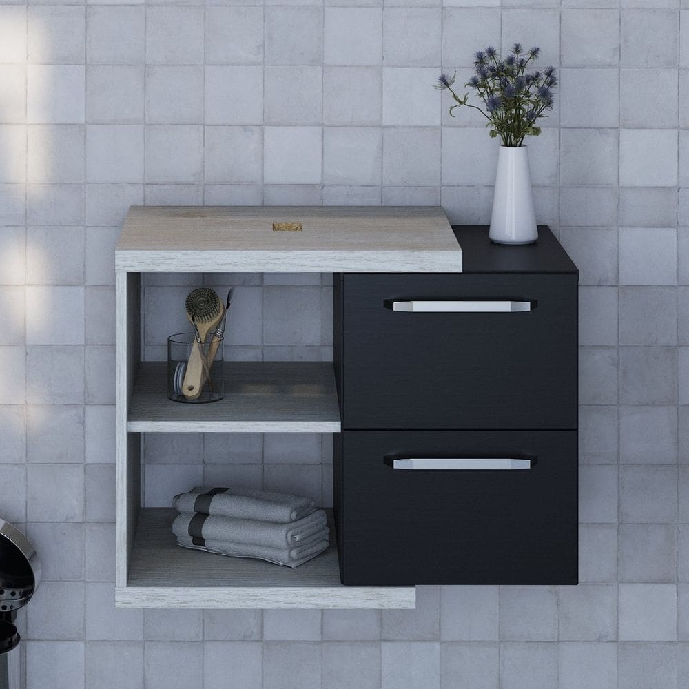 Armário Gabinete Nexus 65cm Contemporâneo Snow/Preto Ônix