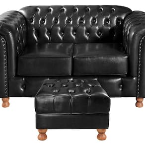 Sofá 2 Lugares Com Puff Luis XV Decoração Sala Recepção Retrô Preto