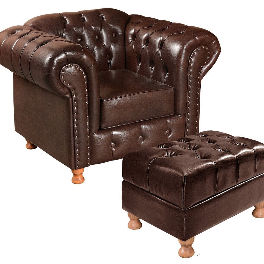 Poltrona Chesterfield Com Puff Capitonê Luís XV Café