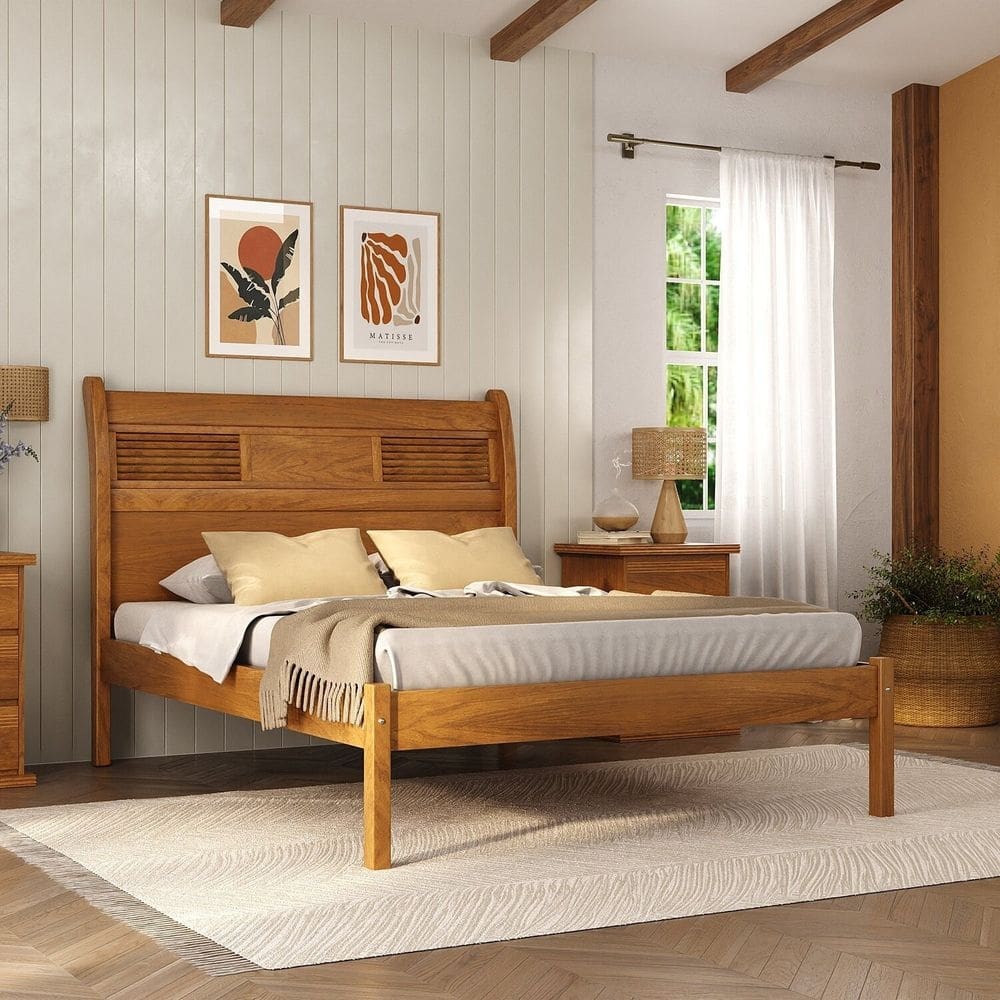 Cama em Madeira Maciça Veneziana Mogno Mel