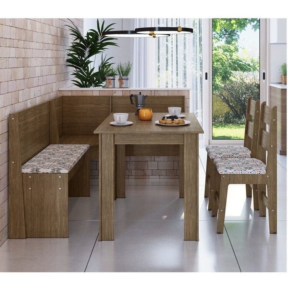 Conjunto Canto Alemão com Mesa, 2 Cadeiras e Almofada Ameixa Negra