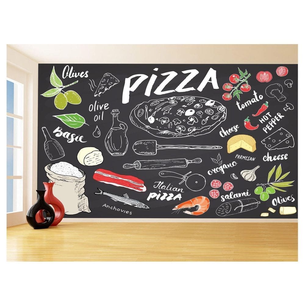 Papel De Parede Alimentos Cantinho Pizza Lousa 3,5M Al343