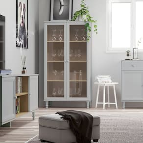 Cristaleira Estante Para Livros 2 Portas Vidro E-957 Cinza