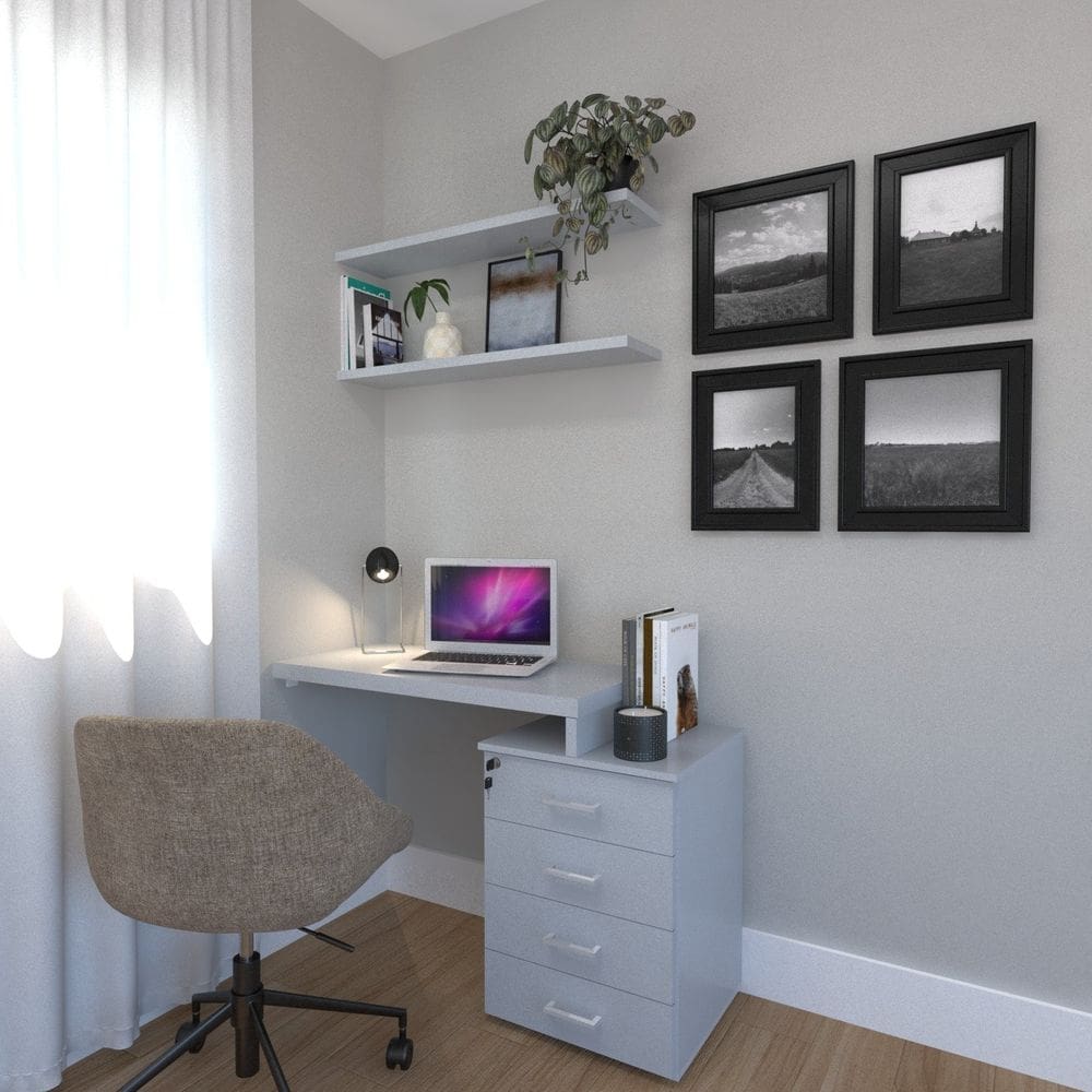 Escrivaninha Para Escritório e Home Office com 4 Gavetas Cinza